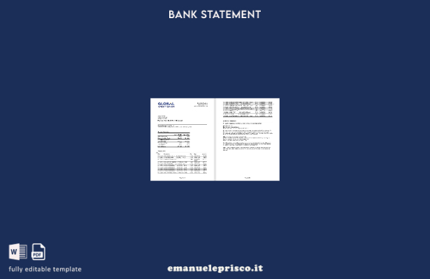 modello di pagine di parole dell'estratto conto bancario della Global Credit Uni